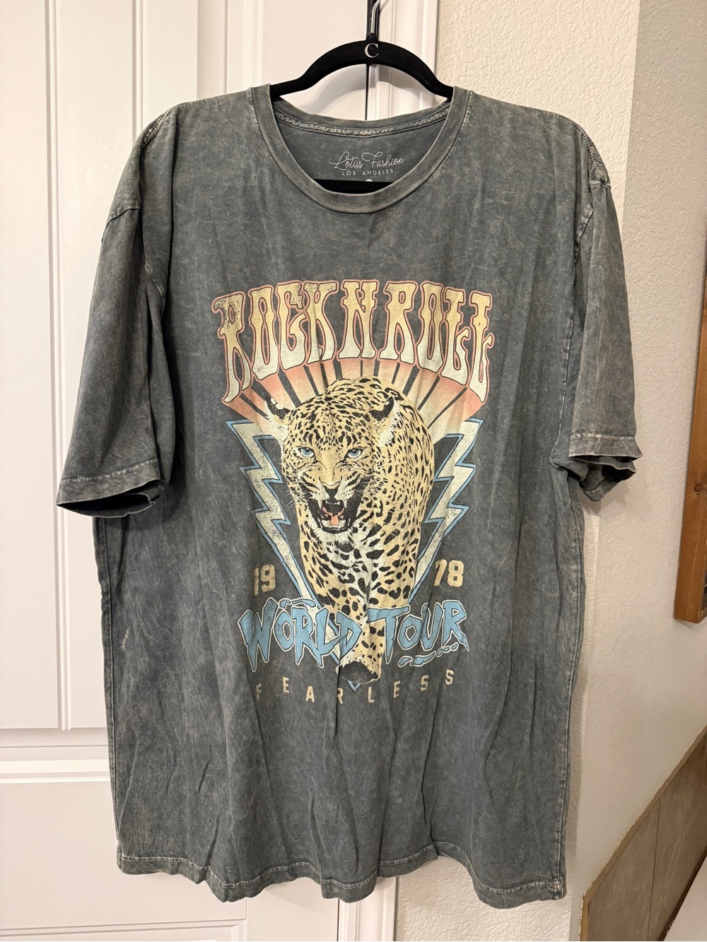 Rock N Roll Graphic Tee - Gray Leopard World Tour Shirt